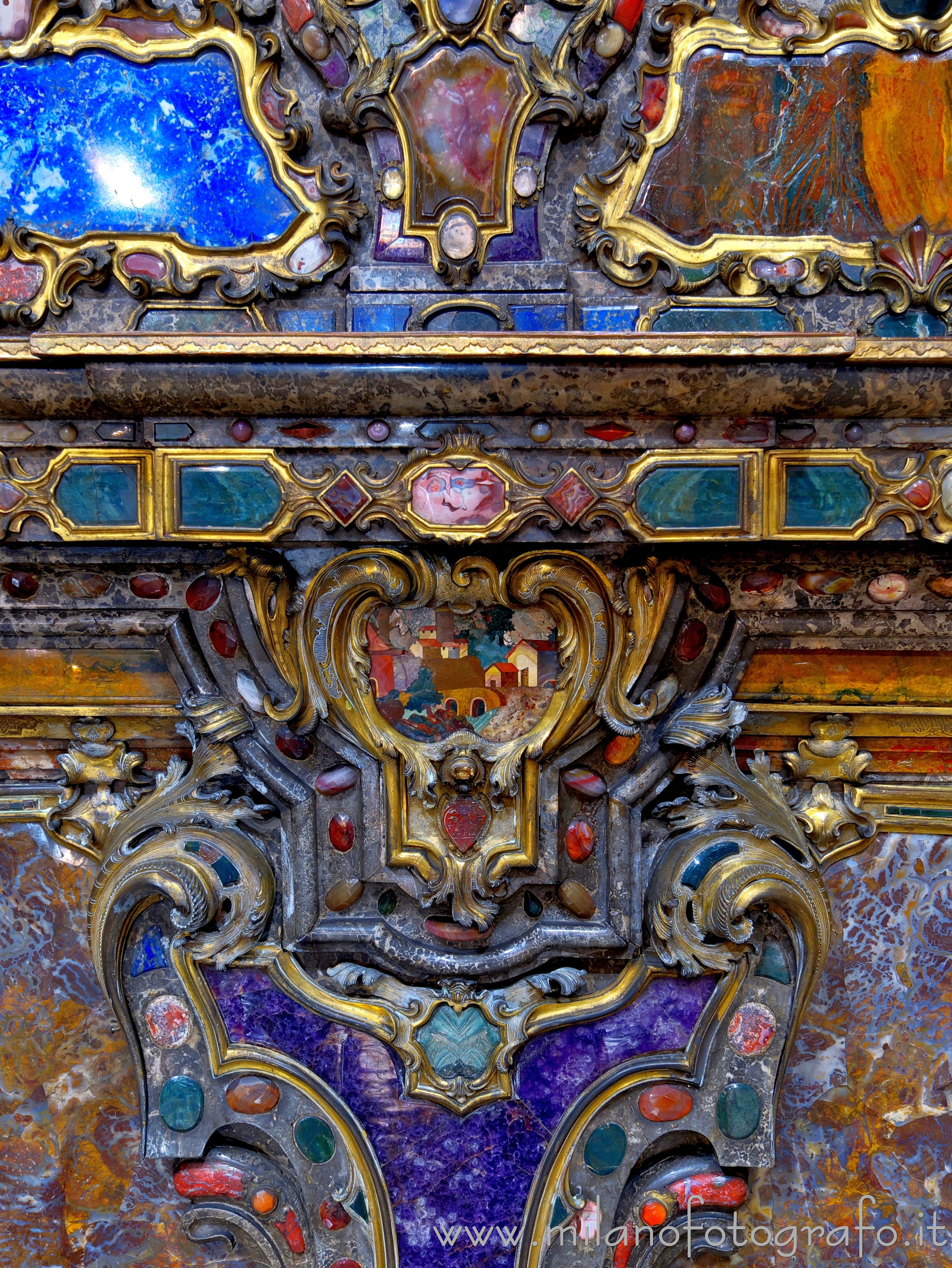 Milan (Italy) - Detail of the main altar in polychrome marbles of the Church of Sant'Alessandro in Zebedia